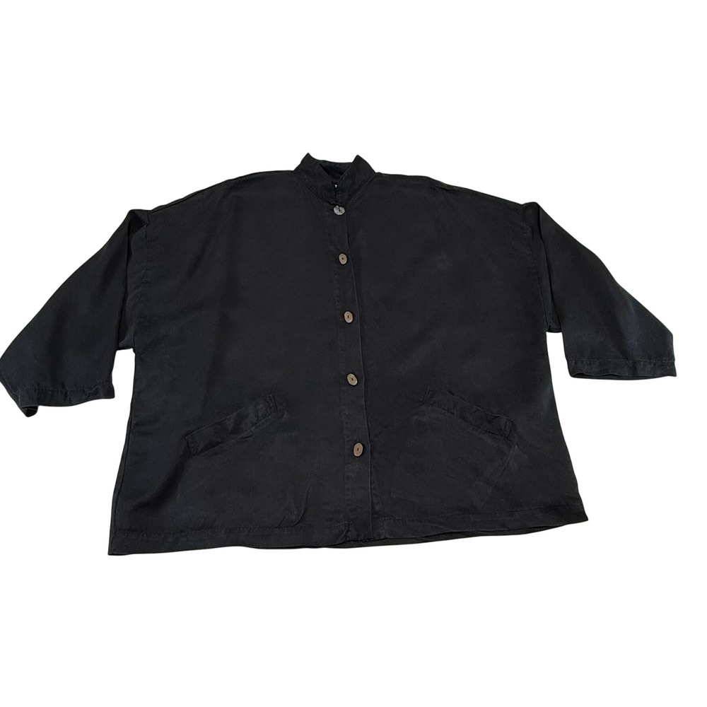 Bryn Walker Women Black Button Front‎ Mandarin Collar Boxy Jacket Small